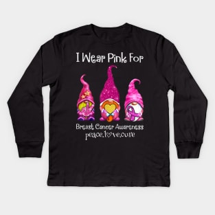 I wear pink for breast cancer awareness peace love cure Kids Long Sleeve T-Shirt